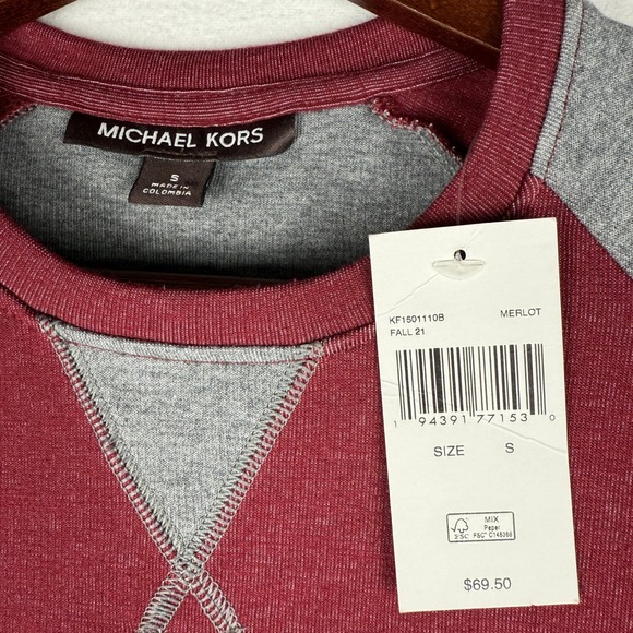 NEW Michael‎ Kors Sweater Mens Small Merlot Colorblock Crewneck Pullover - Picture 4 of 9